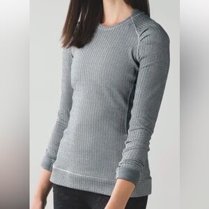 LULULEMON THINK FAST LONG SLEEVE SHIRT HEATHERED HERRINGBONE BLACK/SLATE SIZE 8